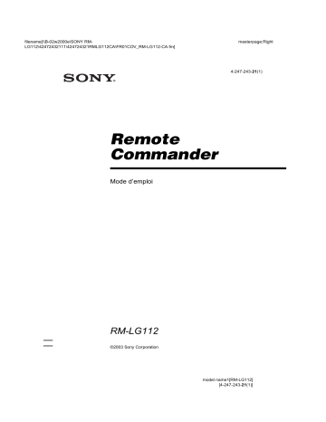 Sony RM-LG112 Manuel du propriétaire | Fixfr