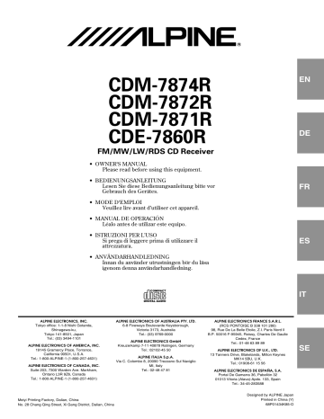 CDM-7874R | CDM-7872R | Alpine CDE-7860R Manuel du propriétaire | Fixfr