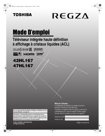 Toshiba 47HL167 Manuel du propriétaire | Fixfr