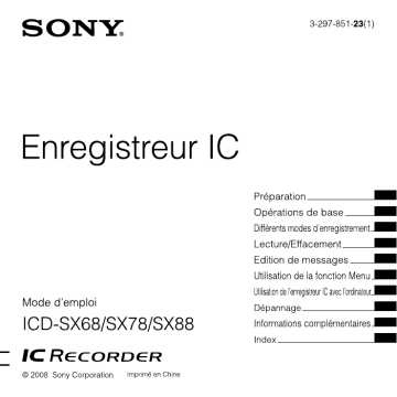 Sony ICD-SX88 Manuel du propriétaire | Fixfr