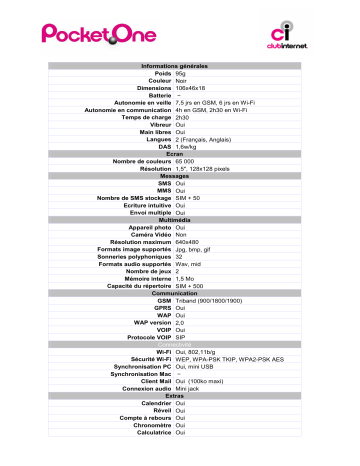 CLUB INTERNET POCKET ONE Manuel du propriétaire | Fixfr