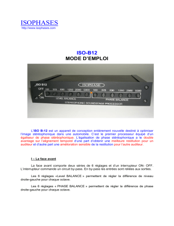 ISOPHASES ISO B-12 Manuel du propriétaire | Fixfr