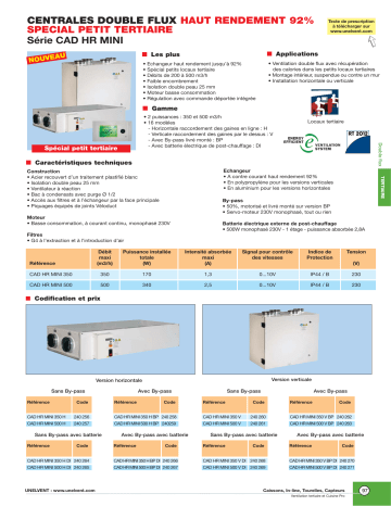 Manuel du propriétaire | UNELVENT CENTRALE DOUBLE FLUX CAD HR MINI Manuel utilisateur | Fixfr