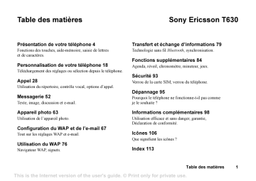 Sony Ericsson T630 Manuel du propriétaire | Fixfr