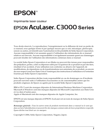 Epson AcuLaser C3000 Manuel du propriétaire | Fixfr