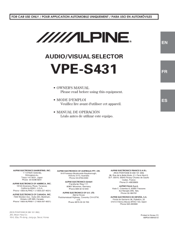 Alpine VPE-S431 Manuel du propriétaire | Fixfr