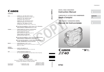 Canon ZR40 Manuel du propriétaire | Fixfr