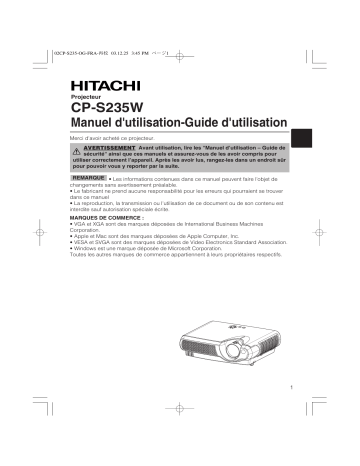 Manuel du propriétaire | Hitachi CP-S235W Manuel utilisateur | Fixfr