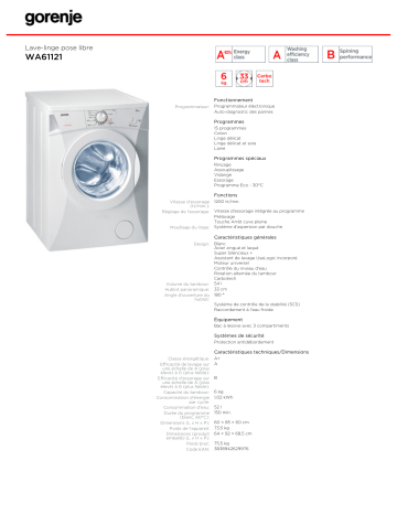 Gorenje WA61121 Manuel du propriétaire | Fixfr