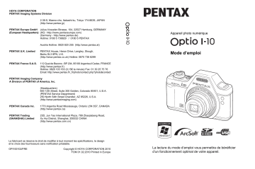Pentax Optio I-10 Manuel du propriétaire | Fixfr