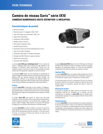 Spécification | Pelco Sarix Network Camera Series IX10 Manuel utilisateur | Fixfr