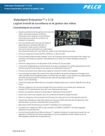 Spécification | Pelco VideoXpert Enterprise v 3.12 Manuel utilisateur | Fixfr
