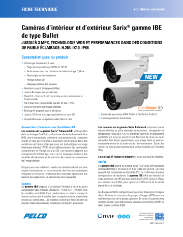 Spécification | Pelco Next Gen Sarix Enhanced Bullet Camera Manuel utilisateur | Fixfr