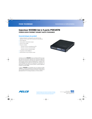 Spécification | Pelco PoE4ATN 4-Port IEEE802.3at Midspan Manuel utilisateur | Fixfr