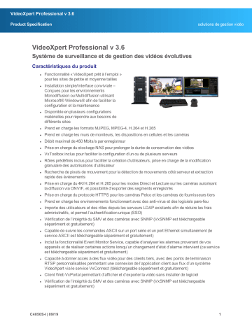 Spécification | Pelco VideoXpert Professional v 3.6 Manuel utilisateur | Fixfr