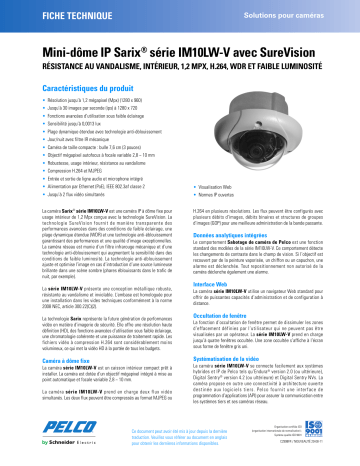 Spécification | Pelco Sarix IM10LW-V IP Mini Dome Manuel utilisateur | Fixfr