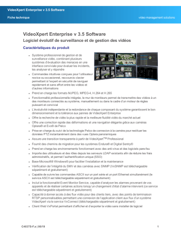 Spécification | Pelco VideoXpert Enterprise v 3.5 Software Manuel utilisateur | Fixfr
