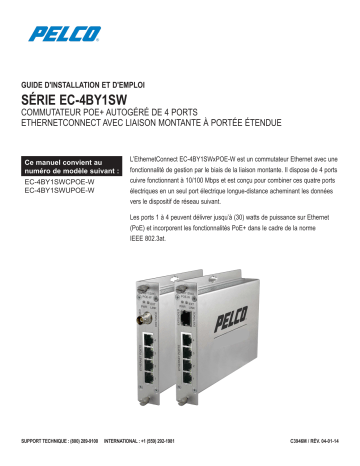 Installation manuel | Pelco EC-4BY1SWC-U Series EthernetConnect Switch Guide d'installation | Fixfr