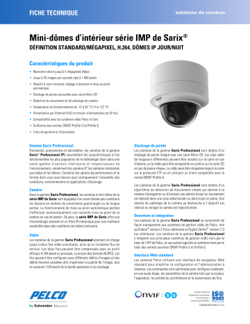 Spécification | Pelco Sarix IMP Series Indoor Mini Dome Manuel utilisateur | Fixfr