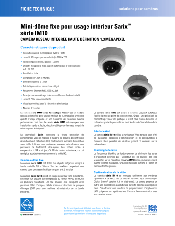 Spécification | Pelco Sarix IM10 Series IP Mini Indoor Fixed Dome Manuel utilisateur | Fixfr