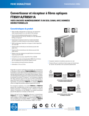 Spécification | Pelco FT85011A-FR85011A Manuel utilisateur | Fixfr