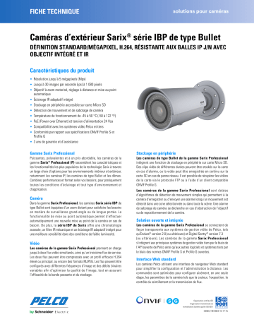 Spécification | Pelco Sarix IBP Series Environmental Bullet Camera Manuel utilisateur | Fixfr