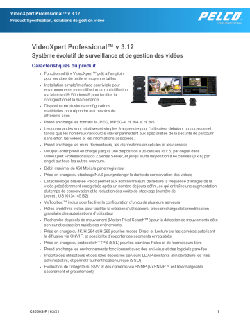 Spécification | Pelco VideoXpert Professional v 3.12 Manuel utilisateur | Fixfr
