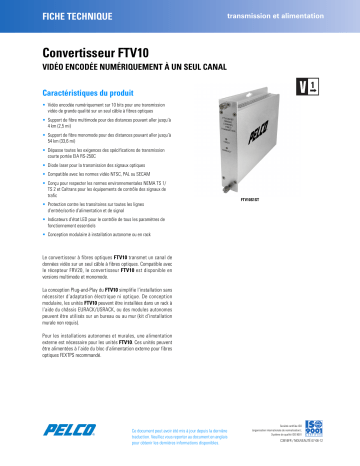 Spécification | Pelco FTV10 Transmitter Manuel utilisateur | Fixfr