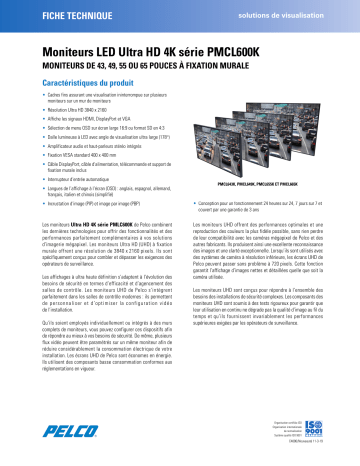 Spécification | Pelco PMCL600K Series 4K Monitor Manuel utilisateur | Fixfr