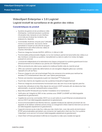 Spécification | Pelco VideoXpert Enterprise v3.8 Software Manuel utilisateur | Fixfr