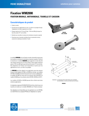 Spécification | Pelco WM2000 Mount Manuel utilisateur | Fixfr