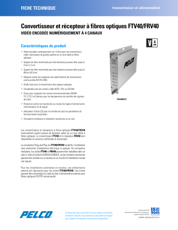 Spécification | Pelco FTV40-FRV40 Fiber Transmitter and Receiver Manuel utilisateur | Fixfr