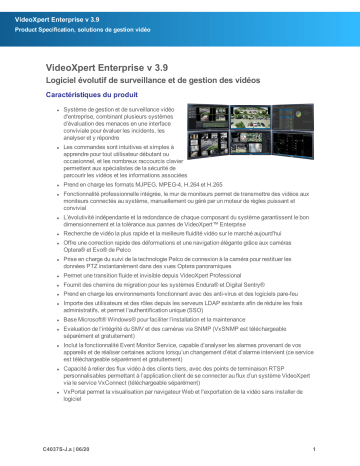 Spécification | Pelco VideoXpert Enterprise v 3.9 Manuel utilisateur | Fixfr