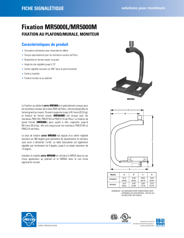 Spécification | Pelco MR5000L MR5000M Mount Manuel utilisateur | Fixfr