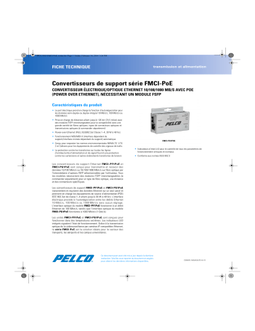 Spécification | Pelco FMCI-PoE Series Media Converter Manuel utilisateur | Fixfr