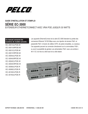 Installation manuel | Pelco EC-3000C-U Series EthernetConnect Extender Guide d'installation | Fixfr