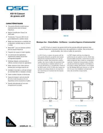 Spécification | QSC KS118 Manuel utilisateur | Fixfr