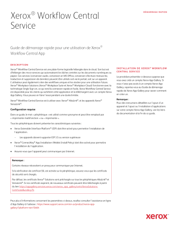 Workflow Central | Xerox App Gallery Guide d'installation | Fixfr