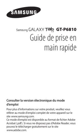 Manuel utilisateur | Samsung GT-P6810 Galaxy Tab 7.7 (WiFi) P6810 Android Guide de démarrage rapide | Fixfr