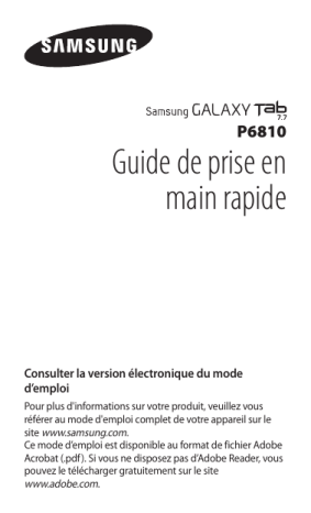 Manuel utilisateur | Samsung GT-P6810 Galaxy Tab 7.7 (WiFi) P6810 Android Guide de démarrage rapide | Fixfr