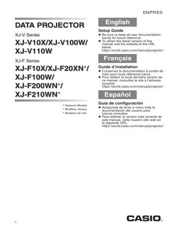 XJ-V10X, XJ-V100W, XJ-V110W | Casio XJ-F10X, XJ-F20XN, XJ-F100W, XJ-F200WN, XJ-F210WN Projector Guide d'installation | Fixfr