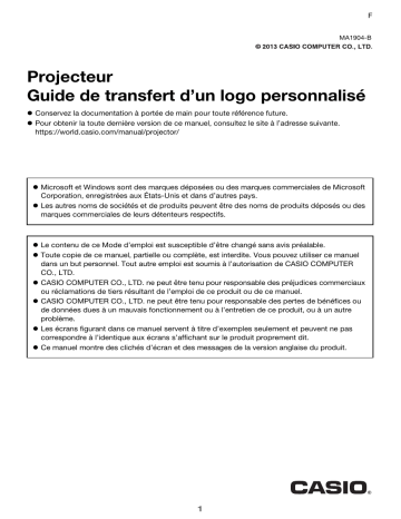 XJ-UT312WN, XJ-UT352W, XJ-UT352WN | XJ-F11X, XJ-F21XN, XJ-F101W, XJ-F211WN | Mode d'emploi | Casio XJ-S400U, XJ-S400UN, XJ-S400W, XJ-S400WN Projector Manuel utilisateur | Fixfr