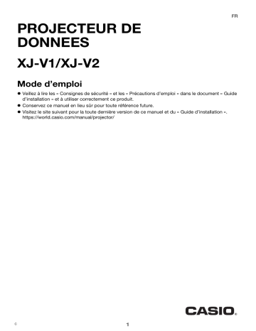 Casio XJ-V1, XJ-V2 Projector Mode d'emploi | Fixfr