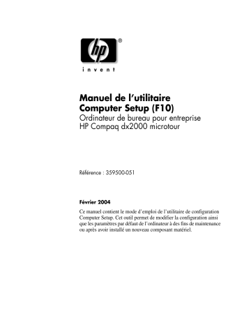 Mode d'emploi | HP Compaq dx2000 Microtower PC Manuel utilisateur | Fixfr