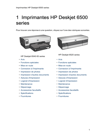 Deskjet 6540 Printer series | Manuel du propriétaire | HP Deskjet 6500 series Manuel utilisateur | Fixfr