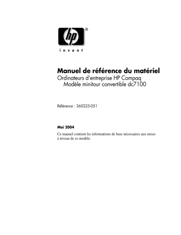 HP Compaq dc7100 Convertible Minitower PC Guide de référence | Fixfr