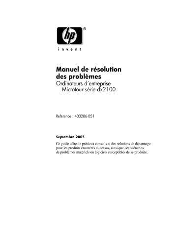 Mode d'emploi | HP Compaq dx2100 Microtower PC Manuel utilisateur | Fixfr