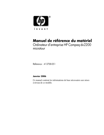 HP Compaq dx2200 Microtower PC Guide de référence | Fixfr