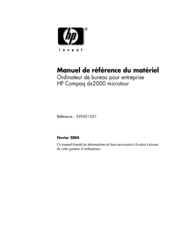 HP Compaq dx2000 Microtower PC Guide de référence | Fixfr
