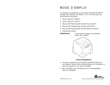 9460 Printer | 9433 SNP | 9460 | 9460SNP | Mode d'emploi | Avery Dennison 9433SNP Operating instrustions | Fixfr